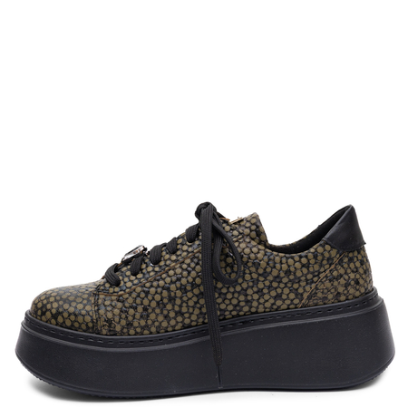 Maciejka Skórzane Sneakersy Damskie Na Platformie Brązowe W Kropki 6191W-17/00-8
