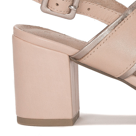 Marco Tozzi Sandały damskie na obcasie skórzane Rose Comb różowe