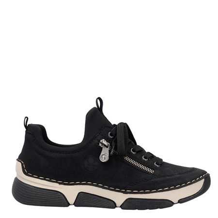 Rieker Comfortable Black Women's Low Shoes With Gold Zip On Flexible Sole 45973-00