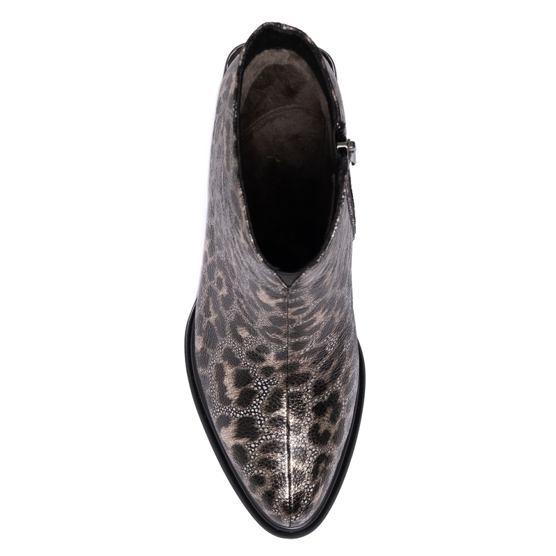 S.Barski Leather Ankle Boots Leopard Print Block Heel Black-Gold CR52-622-BLK-GOLD