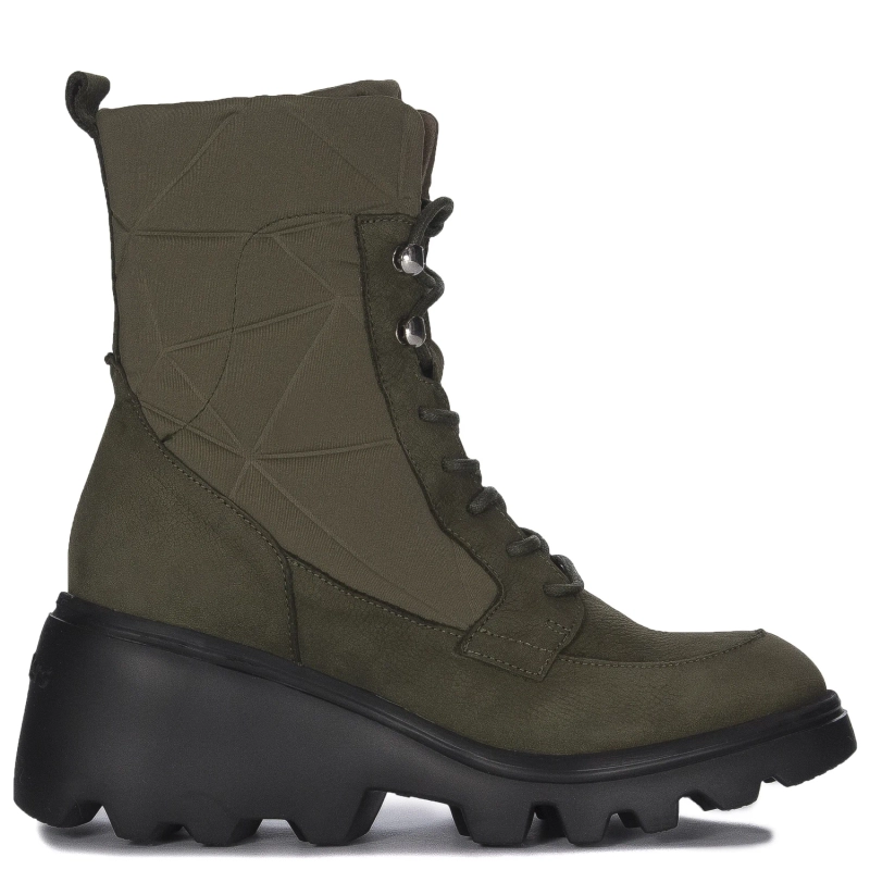Wonders Botki damskie skórzane na platformie Alga Khaki
