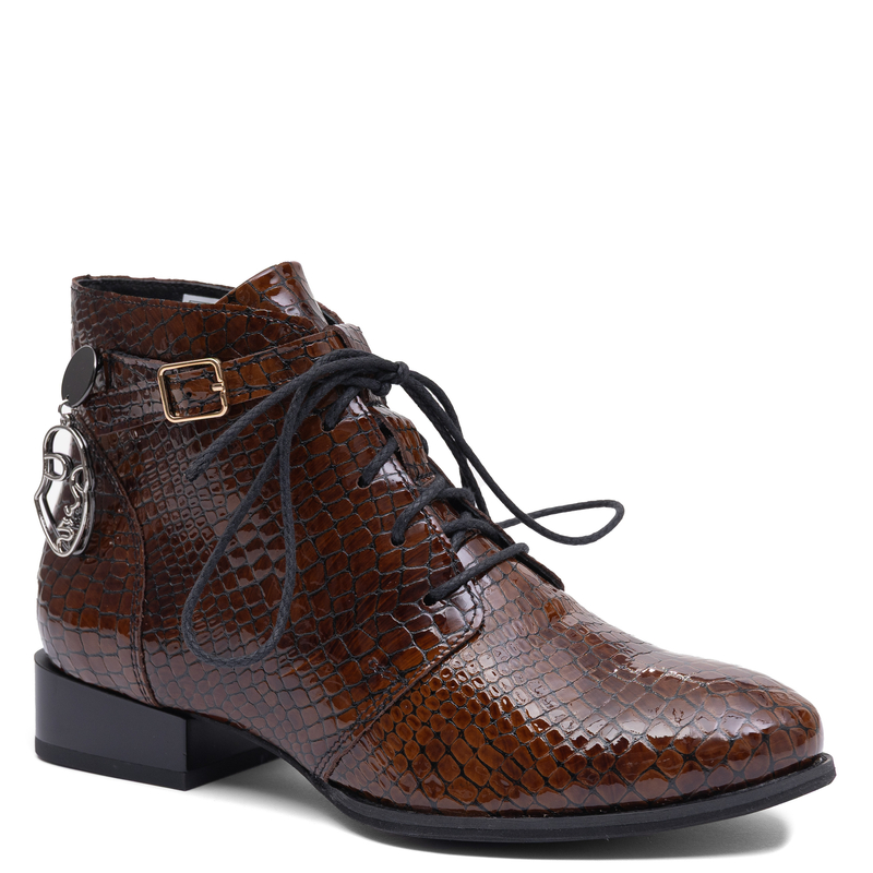Maciejka Women's Brown Patent Croc-Embossed Leather Lace-Up Ankle Boots 5743A-46/00-7