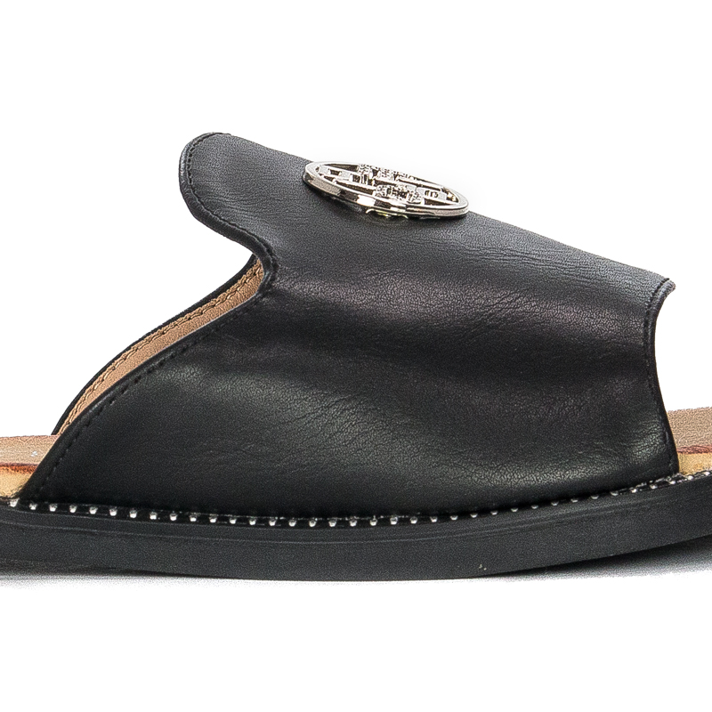 Filippo Women's Black  Leather Flat Slippers