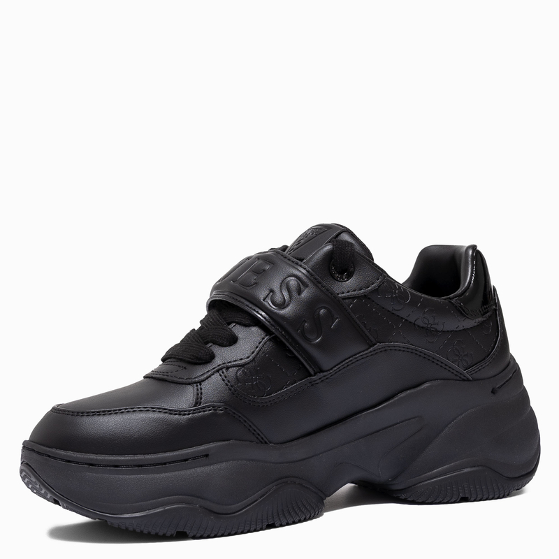 Guess Sneakersy Damskie Na Platformie Sneakersy Z Paskiem Logo Czarne FLFHNNELE12-BLACK