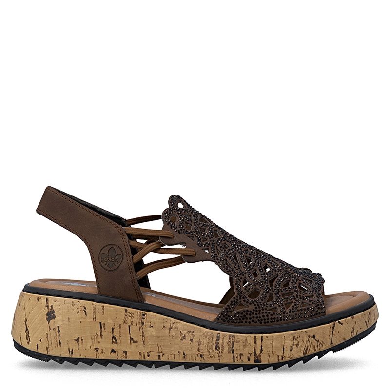 Rieker Brown Wedge Sandals With Rhinestones V1765-24