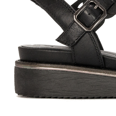 Tamaris Sandały damskie na platformie skórzane czarne black