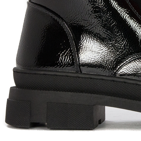 S.Barski Women's warmed lacquered Black Ankle boots