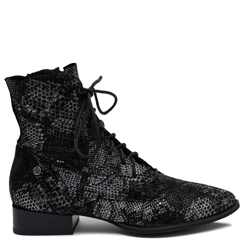 Maciejka Leather Lace-Up Boots Snake Print Black 6391W-01/00-1