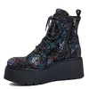Maciejka Women's Platform Boots, Black with Floral Pattern - Stylish Patterned Shoes