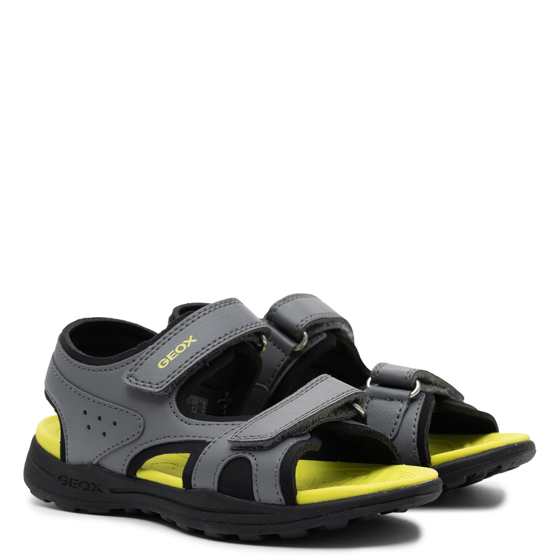 Geox Boys’ Sandals With Hook-and-Loop Straps Grey-Lime J455XC-C1267