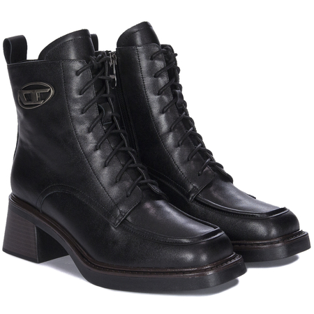 Maciejka Eleganckie Sznurowane Botki Na Klocku Czarne N3112-01/00-8