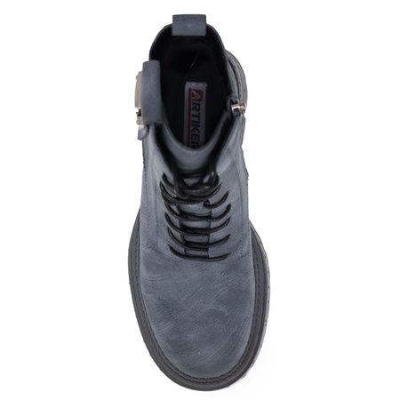 Artiker Trzewiki Skórzane Damskie Na Klocku Niebieskie 57C0212