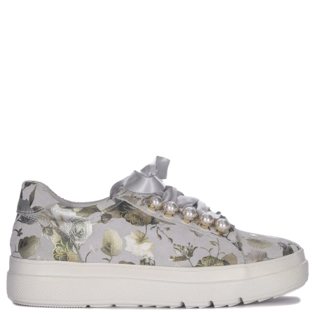 Maciejka Leather Floral Platform Sneakers in Ash Grey N6482-38/00-1