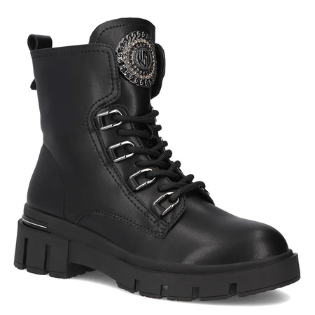 Filippo Women’s Leather Platform Combat Boots Warm Lining Black DBT652125BK