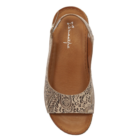 Maciejka Women's Leather Sandals Beige with Flowers