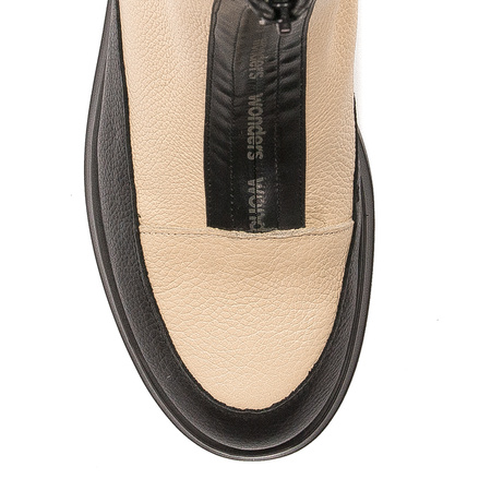Wonders Botki Damskie Skórzane Na Platformie Wild Negro Cream