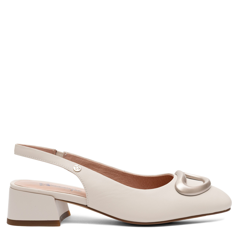 Maciejka Leather Slingback Pumps Block Heel Beige K7474-04/00-1