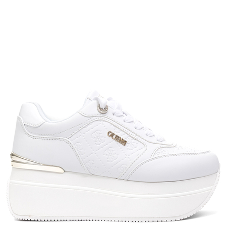 Guess Platform Quilted Monogram Sneakers Metallic Heel White FLPC10FAL12 WHITE