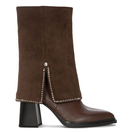 Maciejka Leather Heeled Ankle Boots Suede Cuff Block Heel Brown K7206-02/00-8