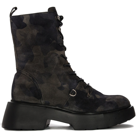 Wonders Women's Leather Boots On The Camo Platform Wonders Botki Damskie Skórzane Na Platformie Jungla Negro