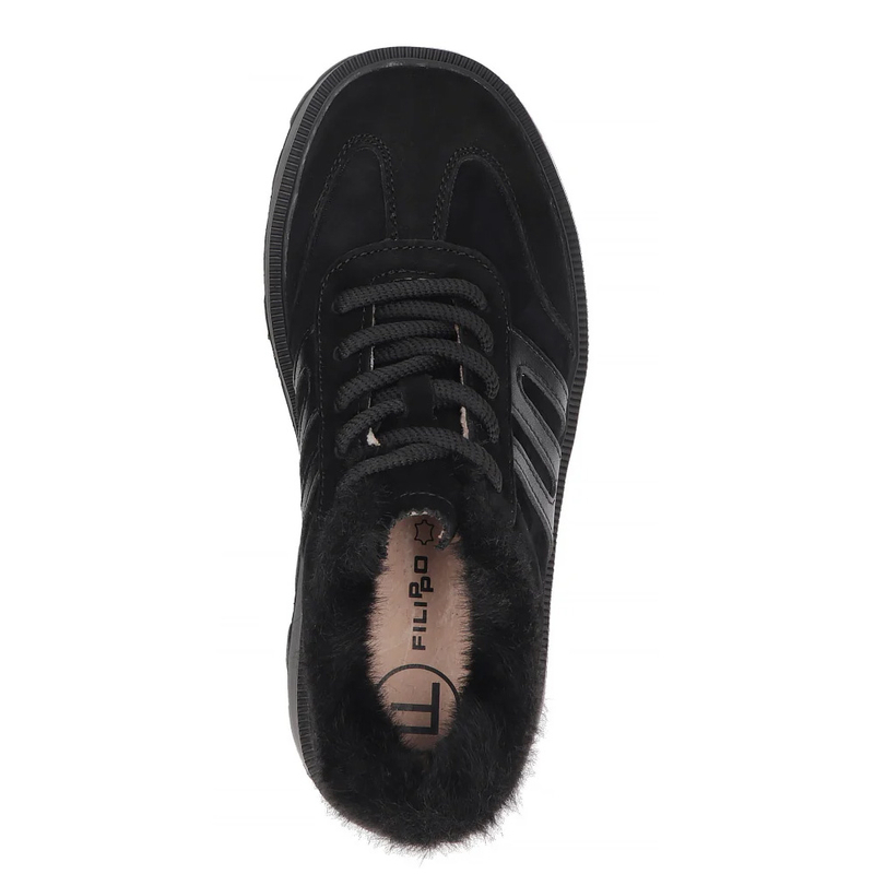 Filippo Skórzane Sneakersy Ocieplane Na Platformie Czarne DP7110-26-BK