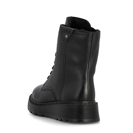 Rieker Leather Lace-Up Ankle Boots Platform Side-Zip Black 70408-00-BLACK