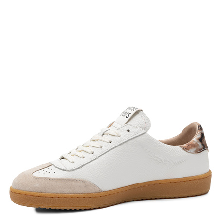 Wonders Skórzane Retro Sneakersy Damskie z Panterkowym Zapiętkiem Biało-Czarno-Beżowe AP-2001-BEIGE-OFF
