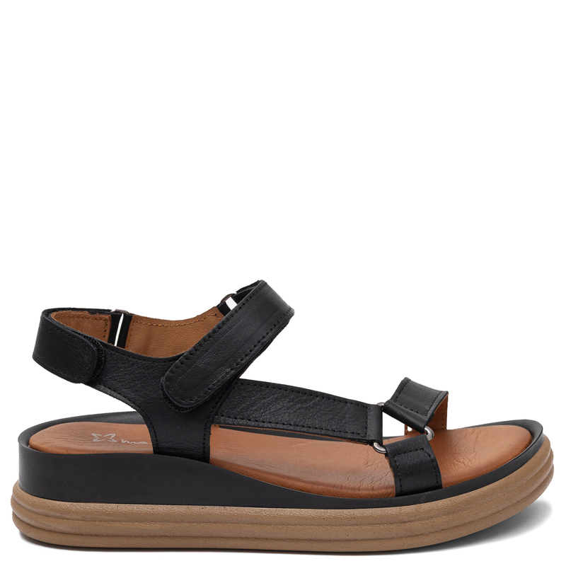 Maciejka Comfortable Leather Wedge Sandals Black L7634-01/00-1