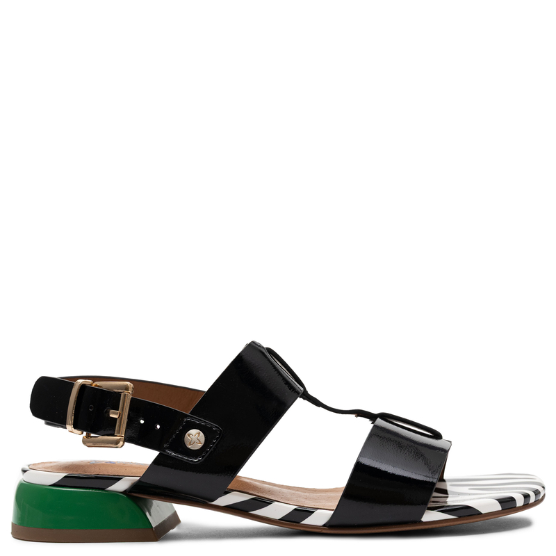 Maciejka Patent Leather Sandals Low Heel Zebra-Trim Black K7455-01/00-1