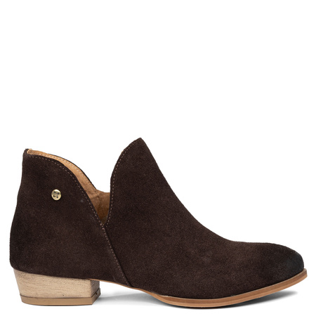 Maciejka Asymmetric Suede Ankle Boots Low Heel Chocolate Brown 04091-79/00-5