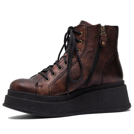 Maciejka Leather Combat Boots on Platform Metallic Brown 06309-32/00-8