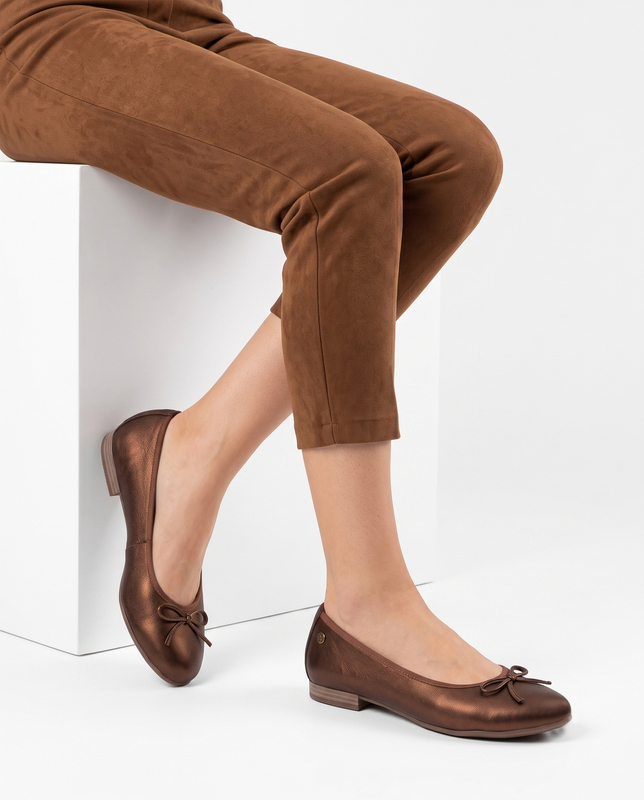 Maciejka Leather Flat Ballerinas With Bow Brown P6800-02/00-0