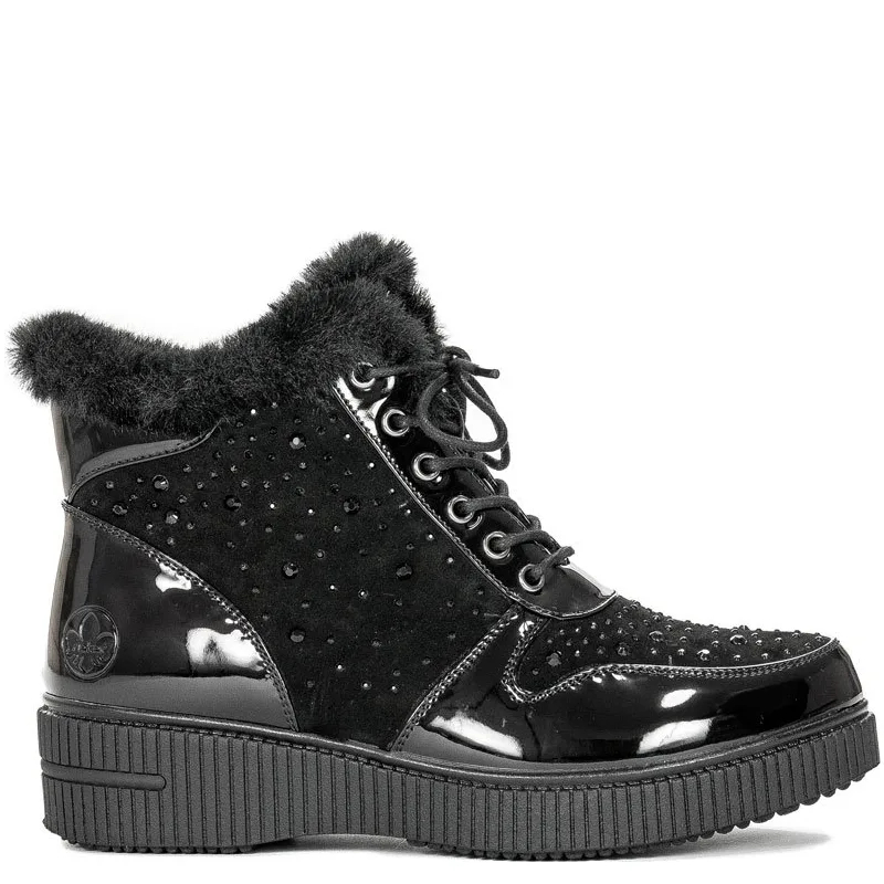 Botki Rieker 93312-00 Black ocieplane na platformie Czarne