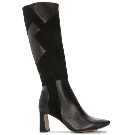 Maciejka Leather Patchwork Knee-High Boots Block Heel Insulated Black 05784-01/00-8