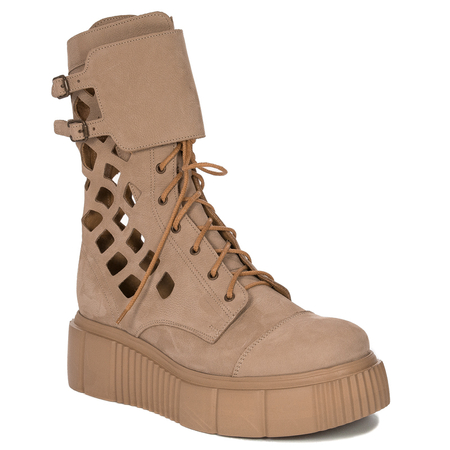 Maciejka Women's boots, leather, nubuck, openwork beige