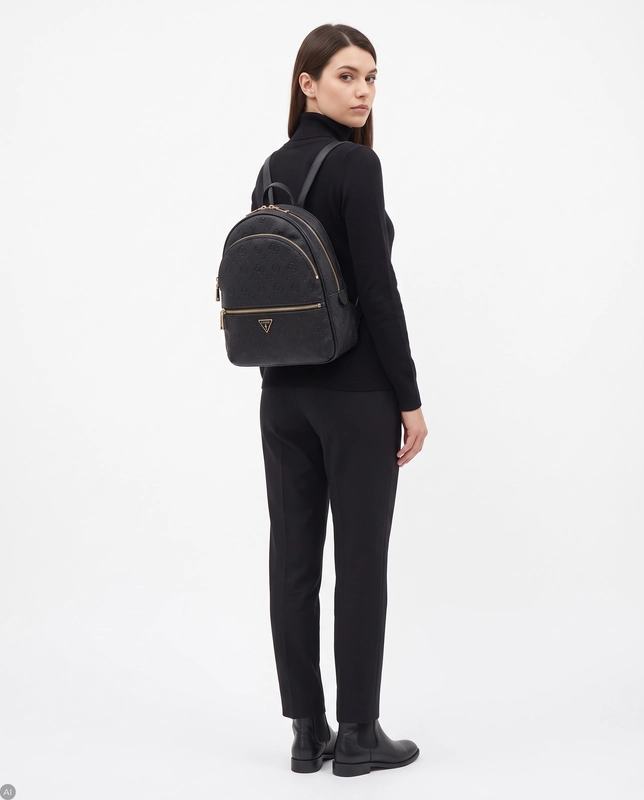 Guess Stylowy Miejski Plecak Damski z Monogramem A4 Czarny HWPD7118330-BLACK