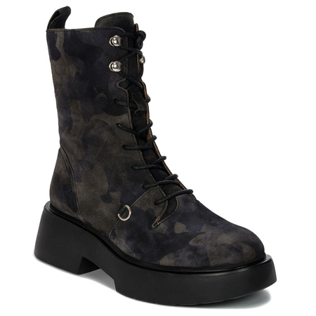 Wonders Women's Leather Boots On The Camo Platform Wonders Botki Damskie Skórzane Na Platformie Jungla Negro