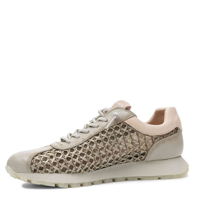 Hispanitas Skórzane Sneakersy Damskie Ażurowe Na Lekkiej Podeszwie Beżowo-Zielone RHV264741-ALGA