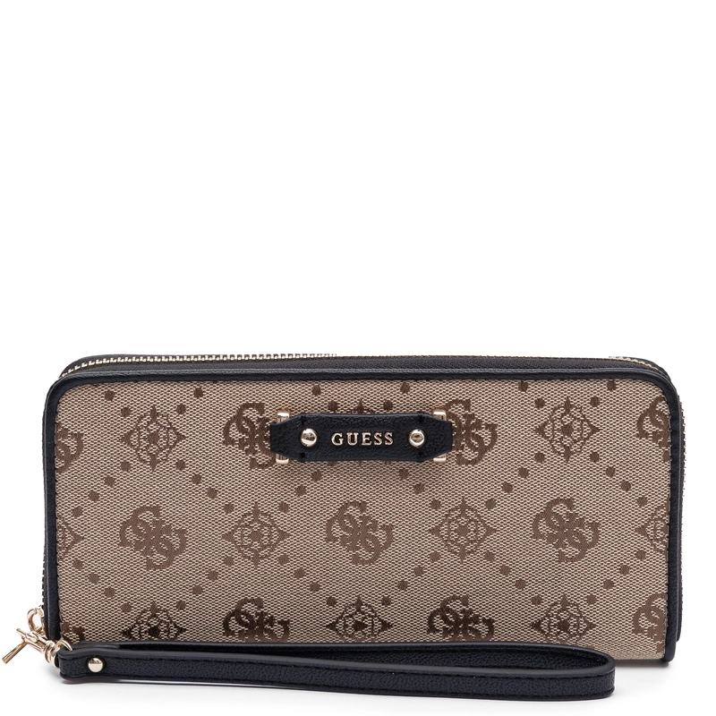 Guess Elegancki Zapinany Na Zamek Portfel Damski Z Paskiem Beżowy SWPD2225146-BONE