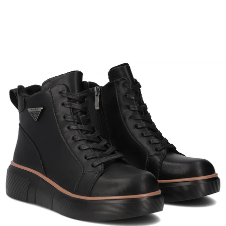 Filippo Comfortable Leather Ankle Boots On Platform Warm Black DBT6452-26-BK