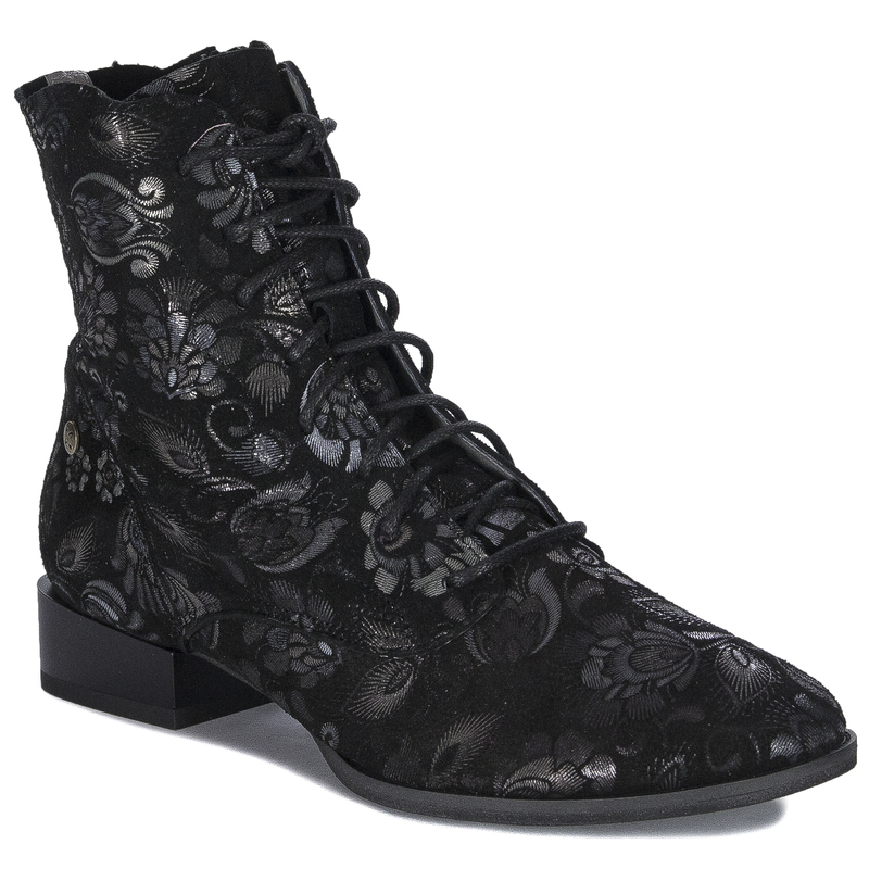 Maciejka Fashionable Leather Boots Floral Pattern Black 06391-01/00-1