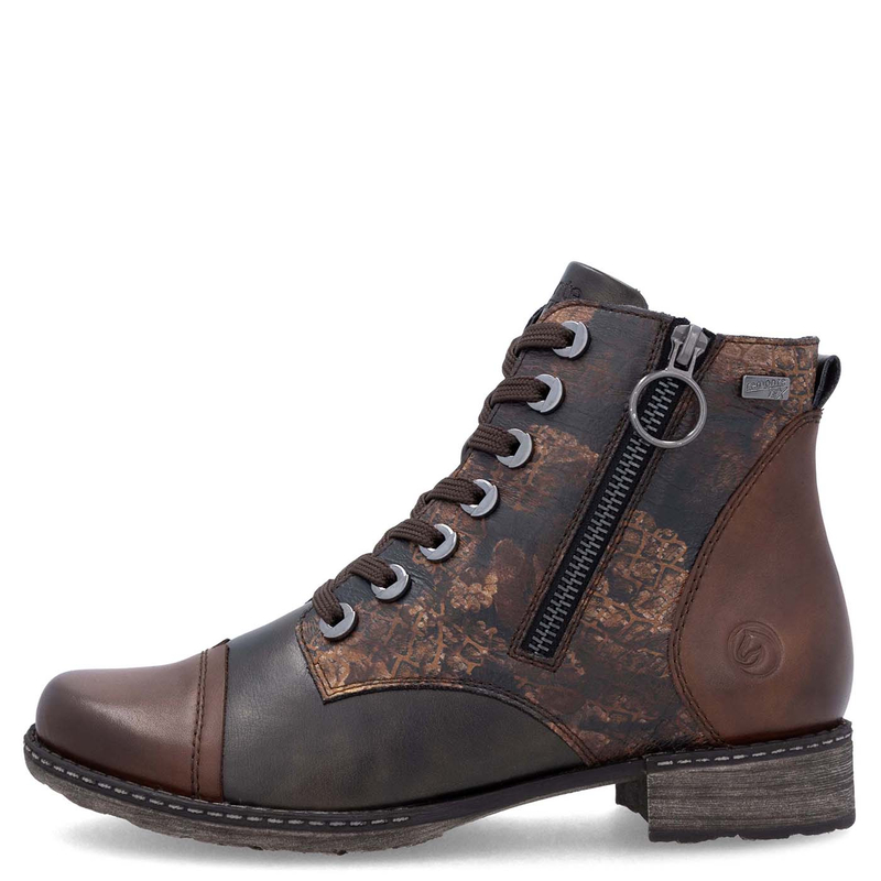 Remonte Women’s Lace-Up Ankle Boots With Side Zip Insulated Chocolate Brown D4382-25