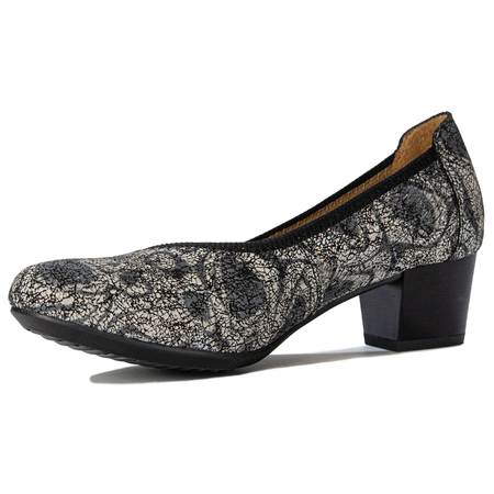 Maciejka Leather Patterned Block Heel Pumps Black 04802-44/00-1