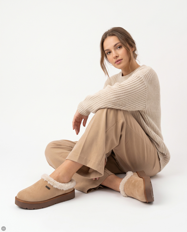Inblu Comfortable Warm Platform Slippers Beige DR000004-CAMEL