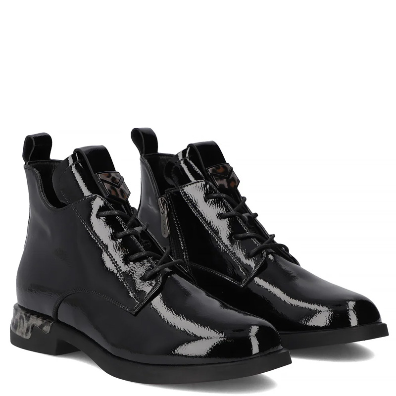 Filippo Leather Patent Lace-Up Ankle Boots with Side Zip Black DBT722925BK