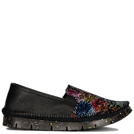 Maciejka 03512-56/00-0 Black + Flowers Flat Shoes