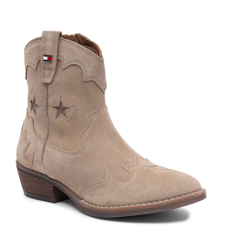 Tommy Hilfiger Suede Cowboy Ankle Boots With Block Heel Beige T3A5-35196-TP