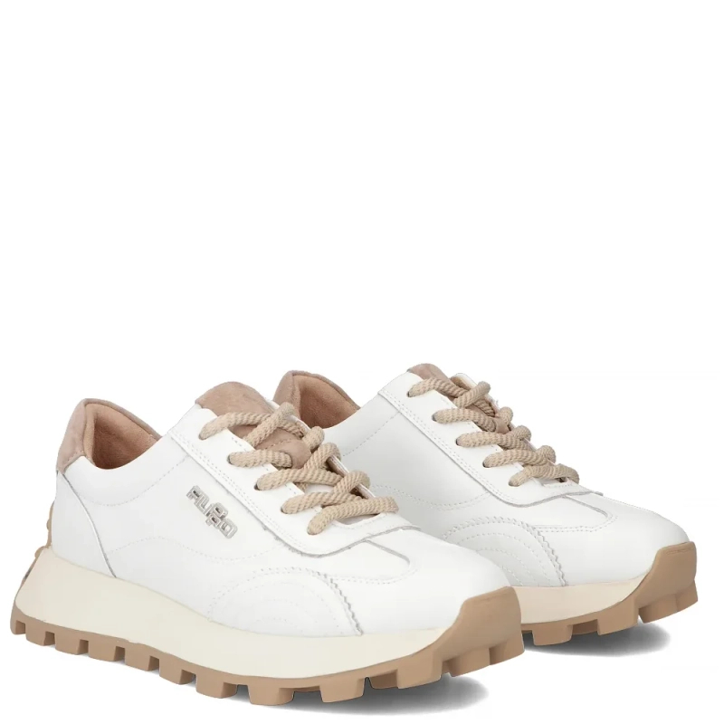 Filippo Modne Skórzane Sneakersy Damskie Na Platformie Białe DP7498-26-WH