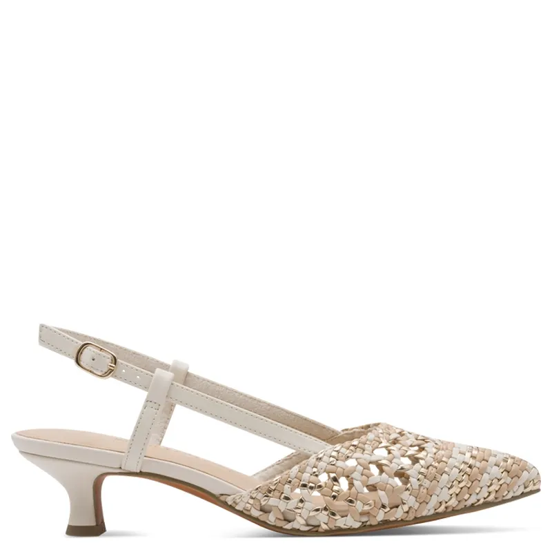 Marco Tozzi Woven Slingback Pointed Toe Pumps Gold Beige 2-29502-44402CRCO
