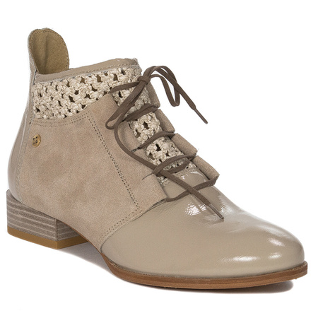 Maciejka Botki Damskie Skórzane Beżowe